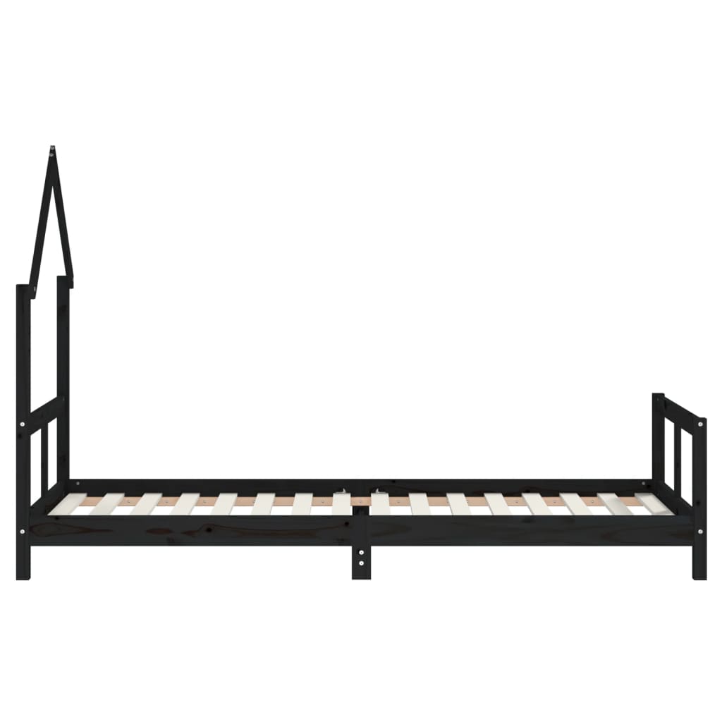 Bed frame for children, black, 80x200 cm, solid pine wood
