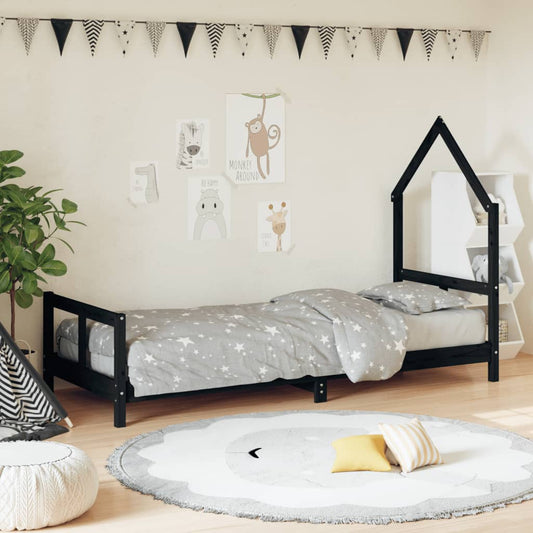 Bed frame for children, black, 80x200 cm, solid pine wood