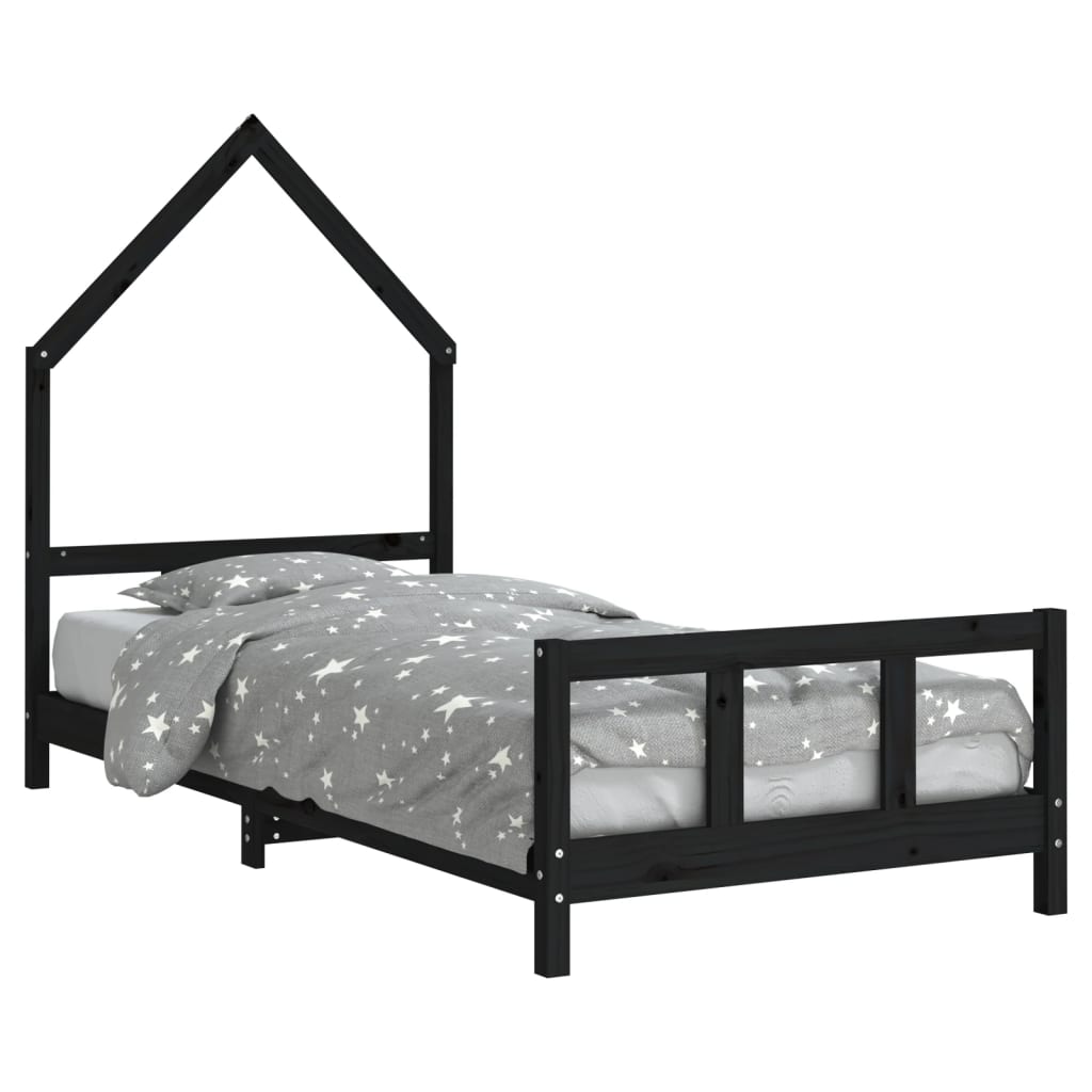 Bed frame for children, black, 90x200 cm, solid pine wood
