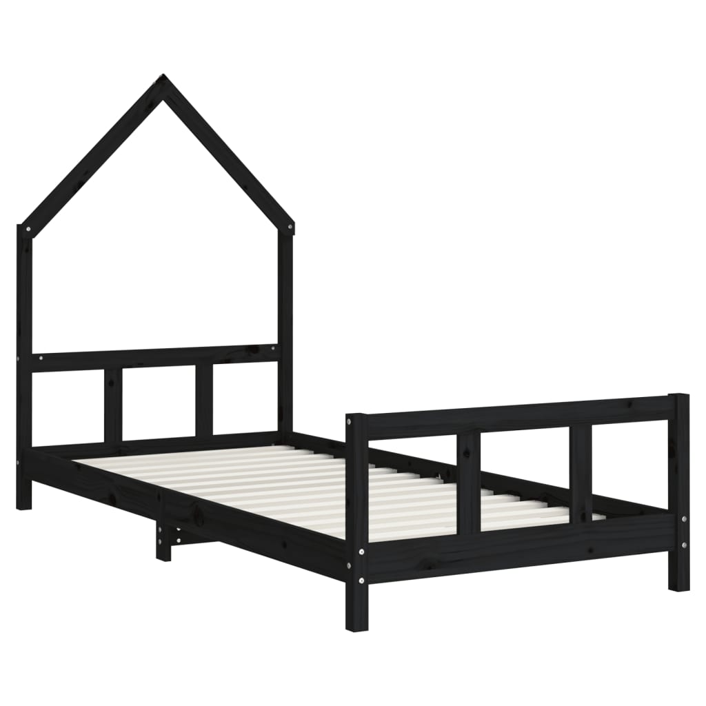 Bed frame for children, black, 90x200 cm, solid pine wood