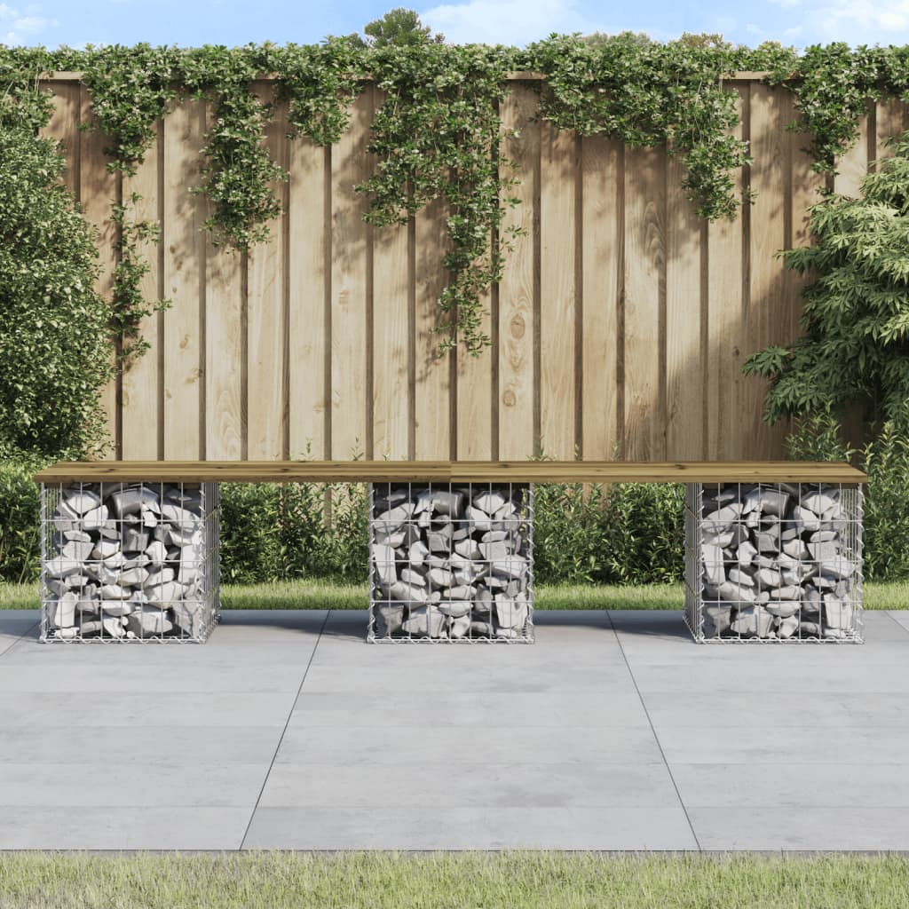 Garden bench, gabion design, 203x31x42 cm, impregnated pine wood