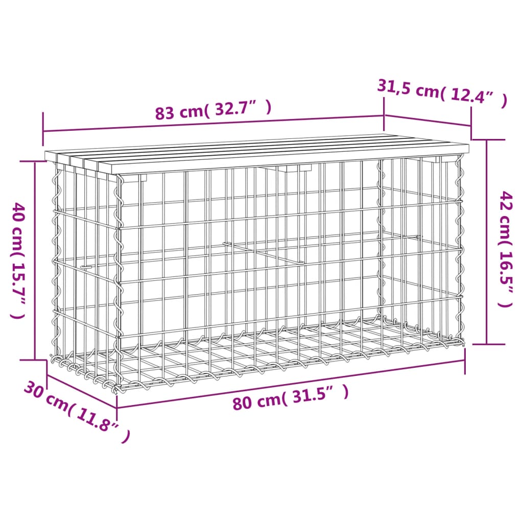 Garden bench, gabion design, 83x31.5x42 cm, impregnated pine wood