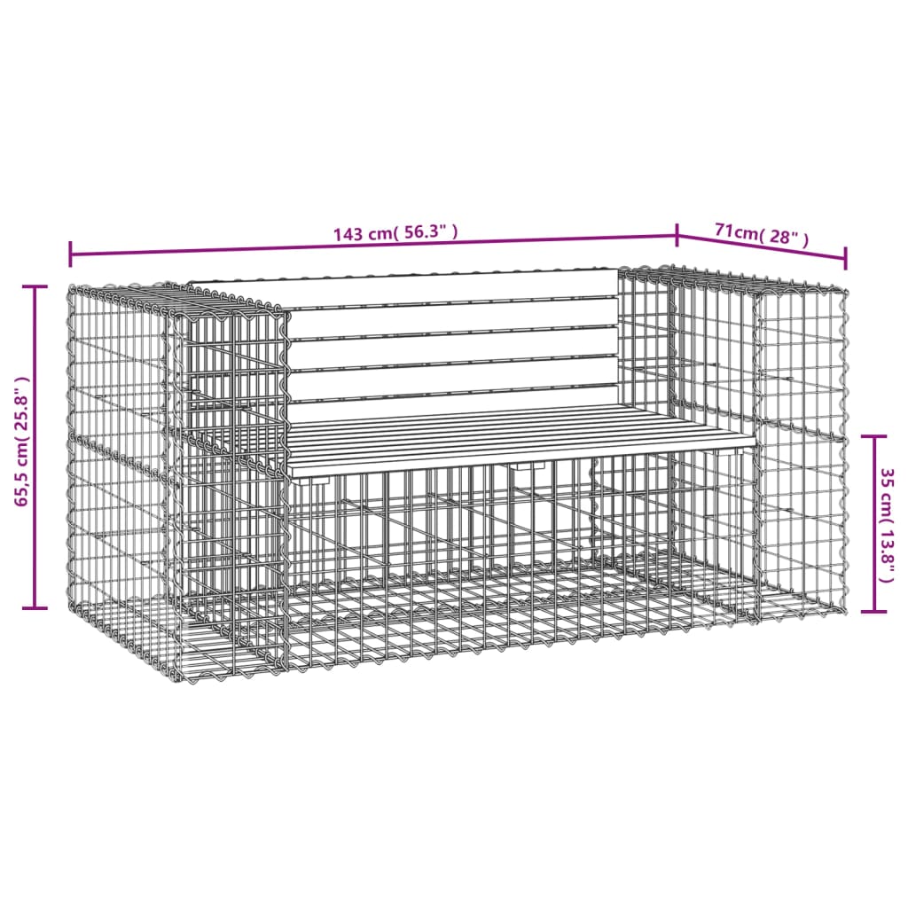 Garden bench, gabion design, 143x71x65.5cm, impregnated pine wood
