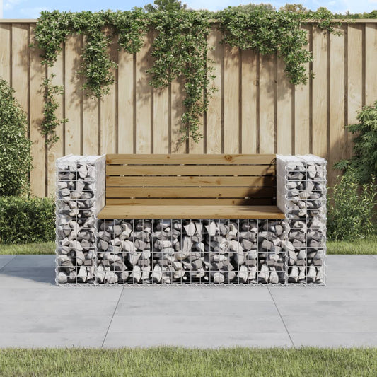 Bancă grădină, design gabion, 143x71x65,5cm, lemn pin impregnat