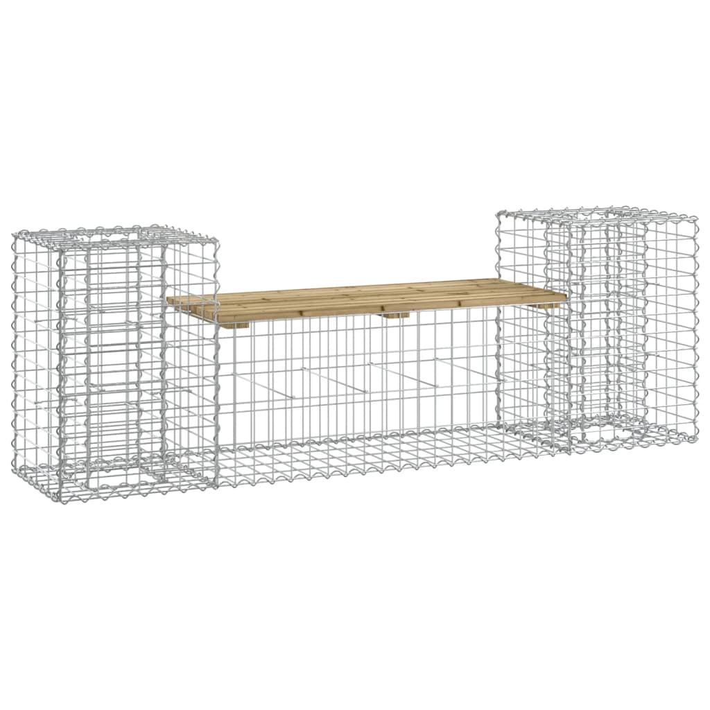 Garden bench with gabion, 183x41x60.5 cm, impregnated pine wood