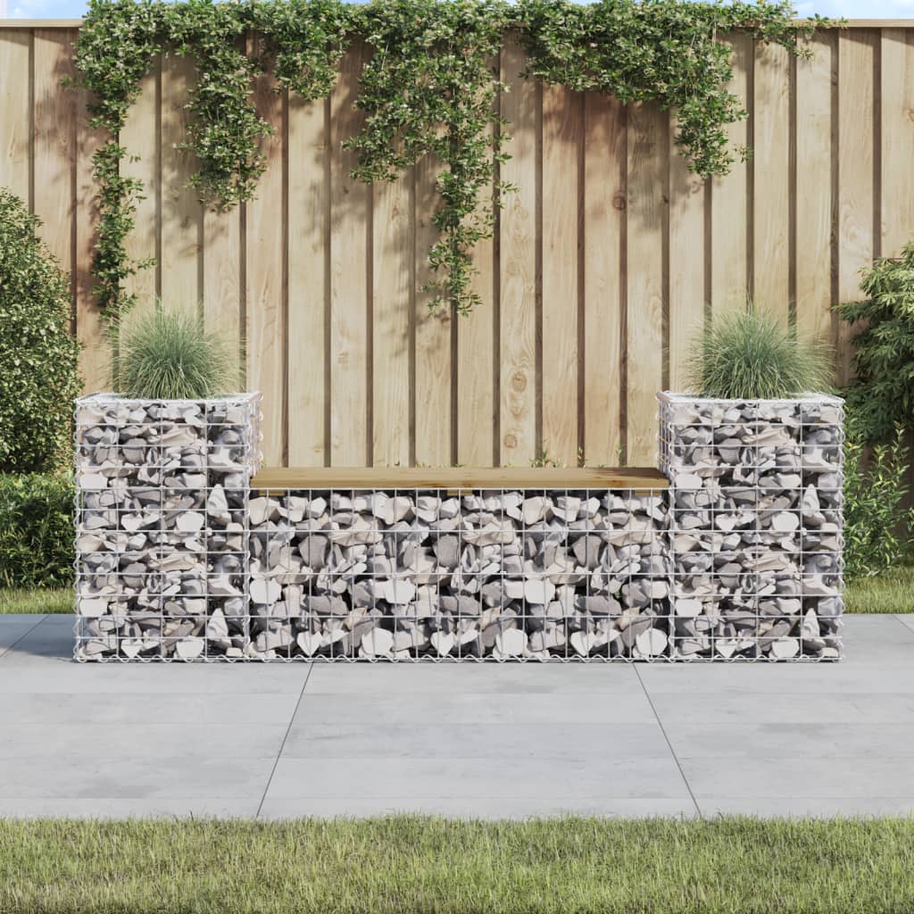 Garden bench with gabion, 183x41x60.5 cm, impregnated pine wood