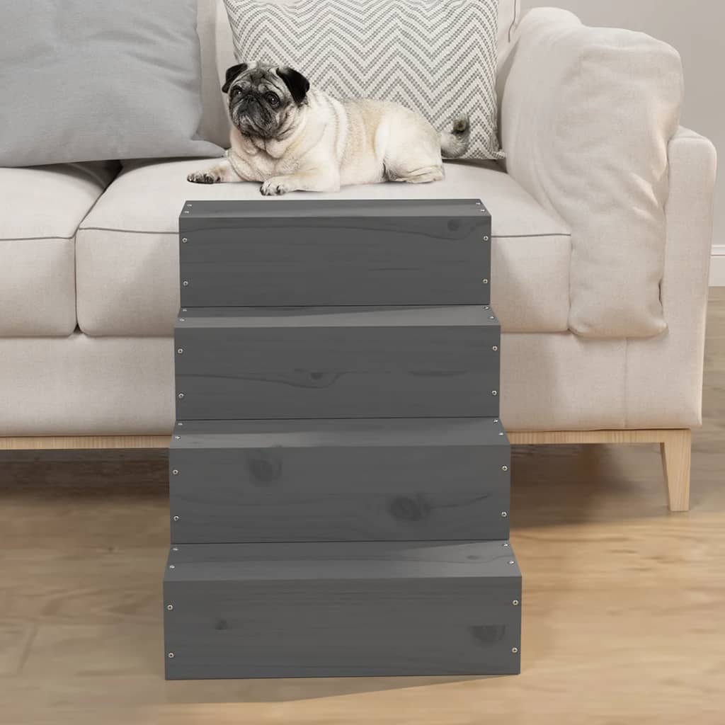 Pet ladder, gray, 40x49x47 cm, solid pine wood