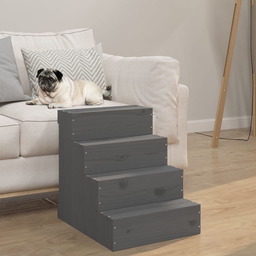 Pet ladder, gray, 40x49x47 cm, solid pine wood