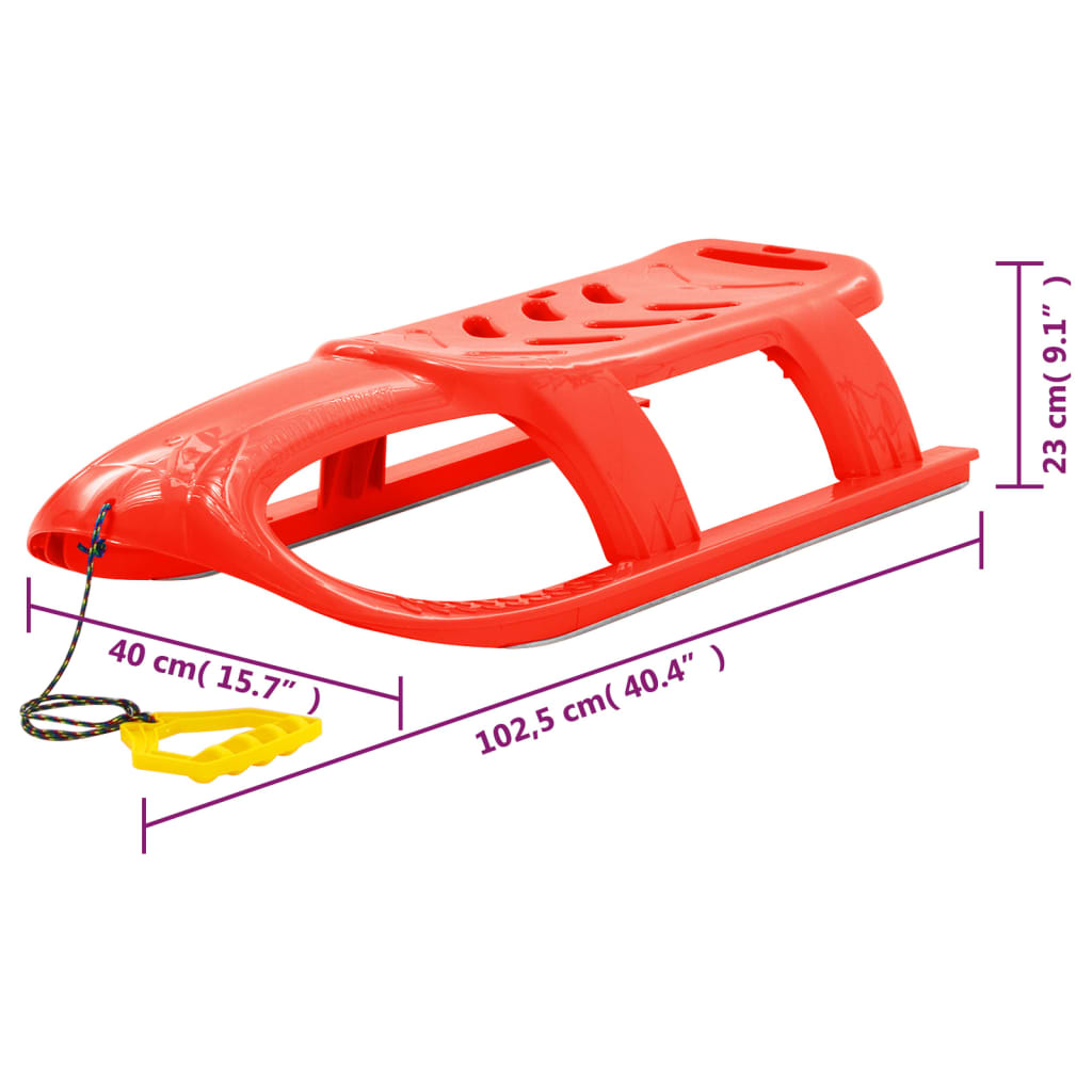 Children's sled, red, 102.5x40x23 cm, polypropylene