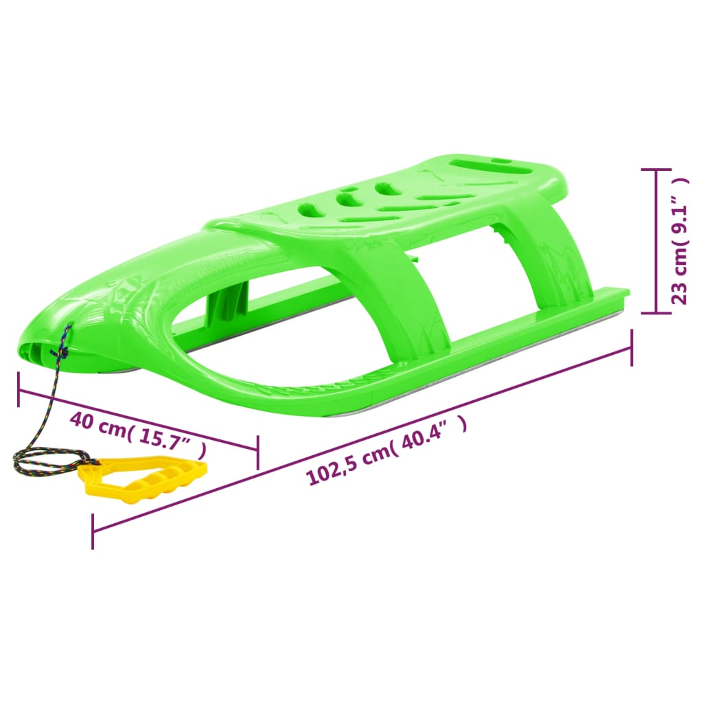 Children's sled, green, 102.5x40x23 cm, polypropylene
