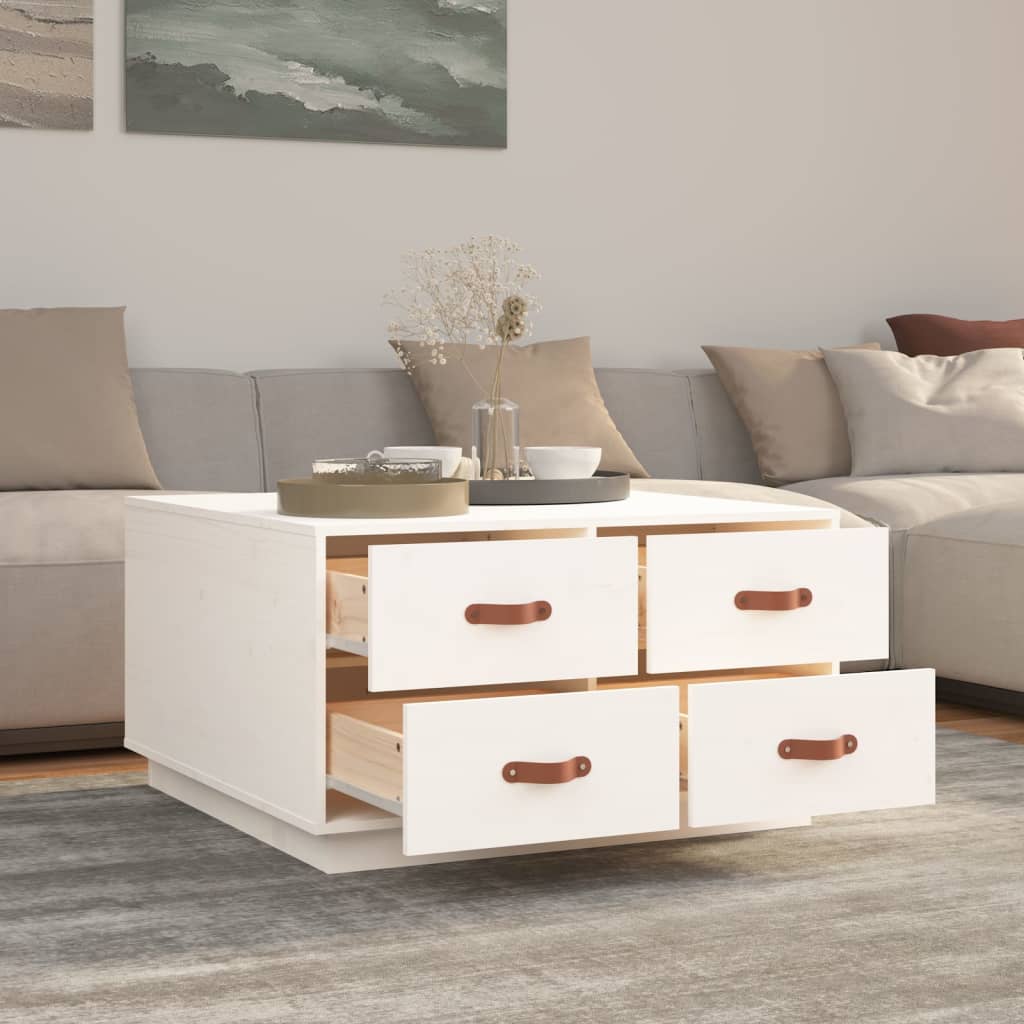 Coffee table, white, 80x80x45 cm, solid pine wood