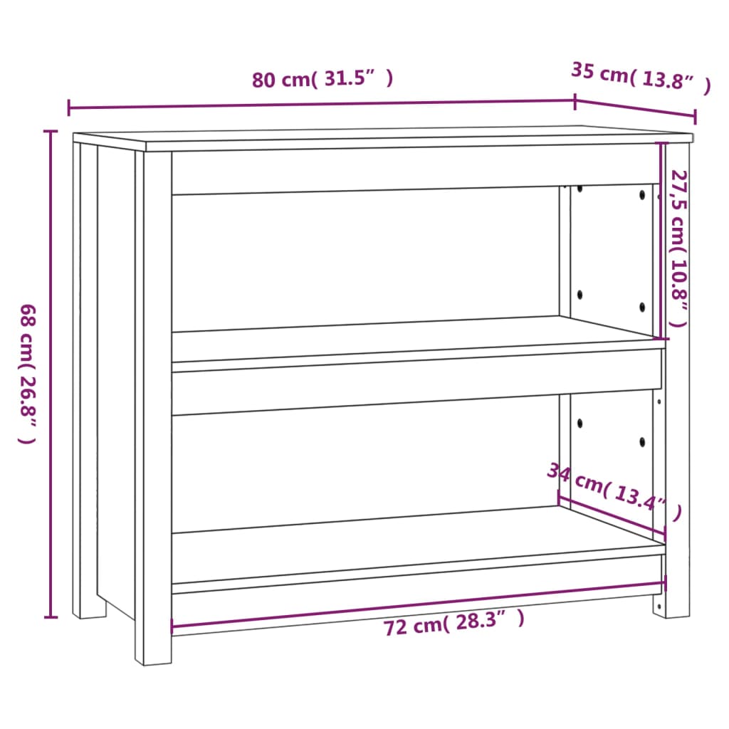 Bibliotecă, maro miere, 80x35x68 cm, lemn masiv de pin