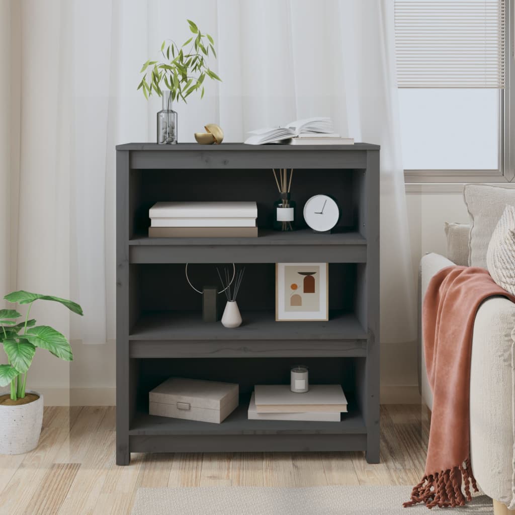 Bibliotecă, gri, 80x35x97 cm, lemn masiv de pin