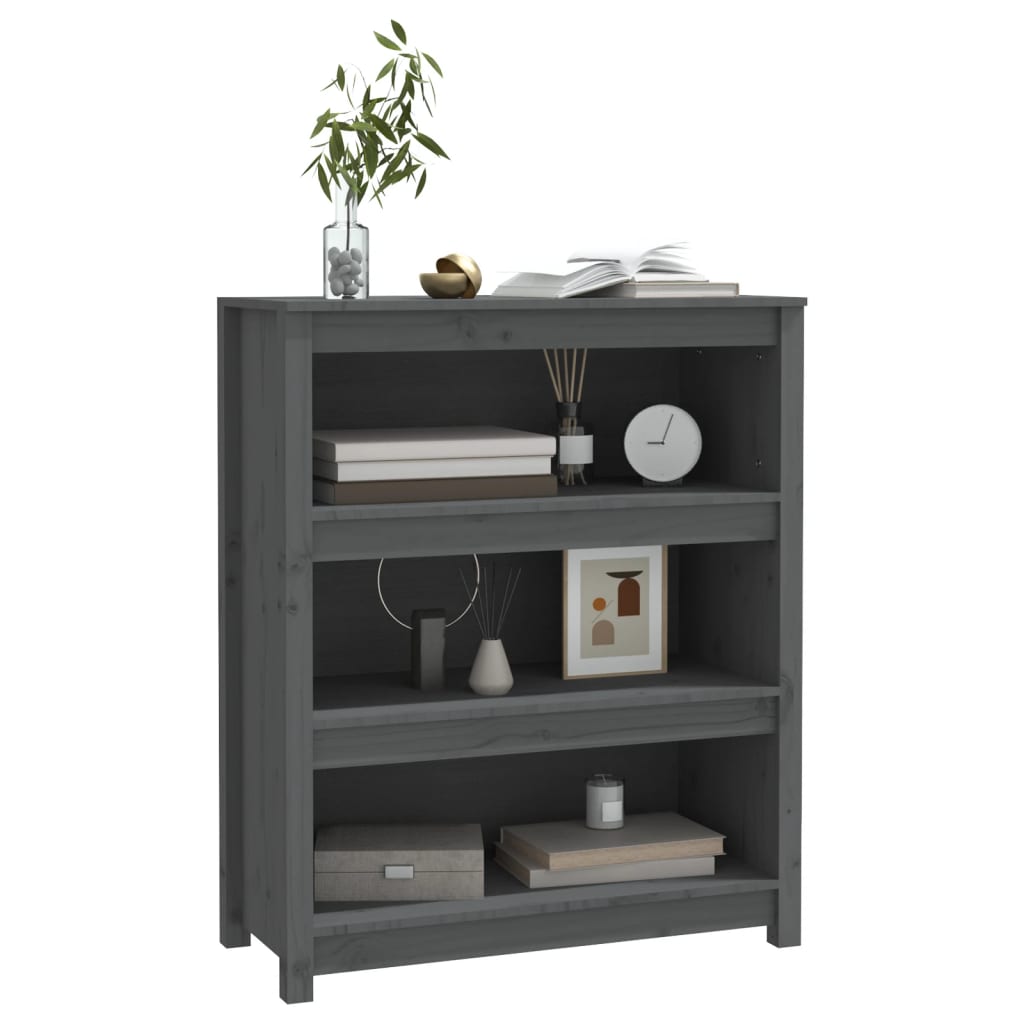 Bibliotecă, gri, 80x35x97 cm, lemn masiv de pin