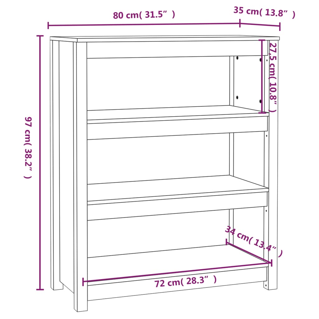 Bibliotecă, gri, 80x35x97 cm, lemn masiv de pin
