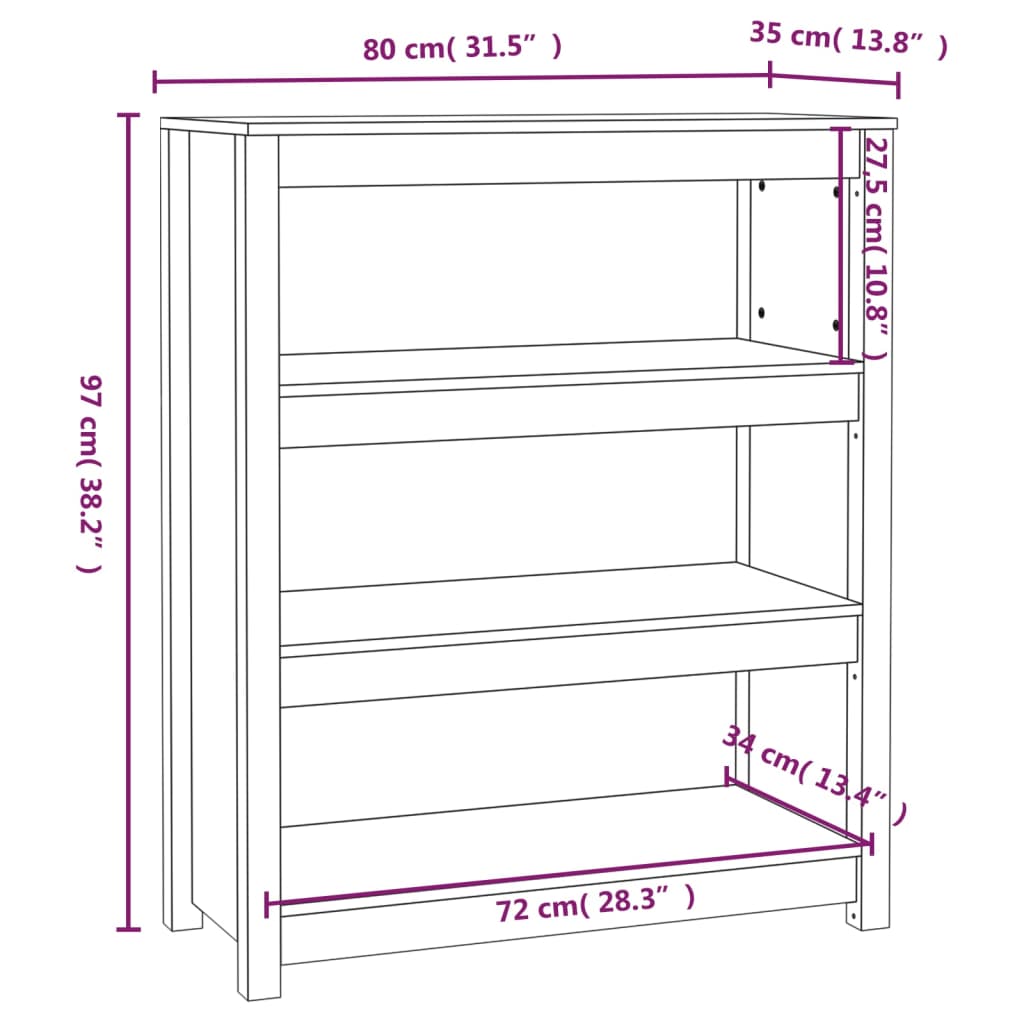 Bibliotecă, maro miere, 80x35x97 cm, lemn masiv de pin