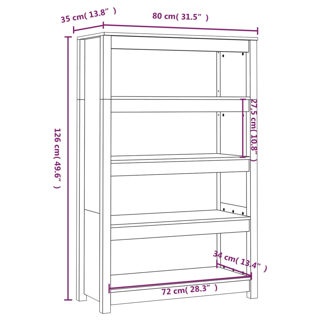 Bibliotecă, maro miere, 80x35x126 cm, lemn masiv de pin