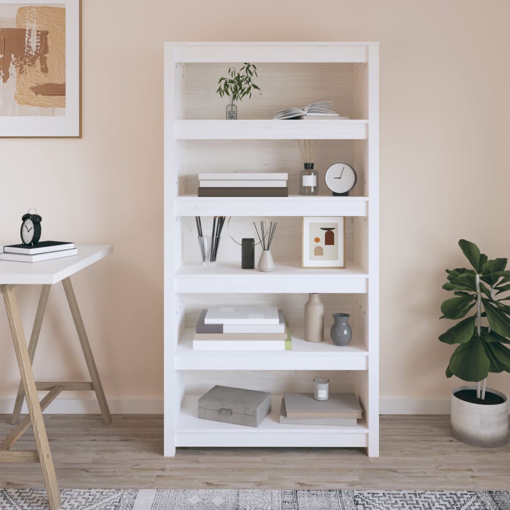 Bibliotecă, alb, 80x35x154 cm, lemn masiv de pin