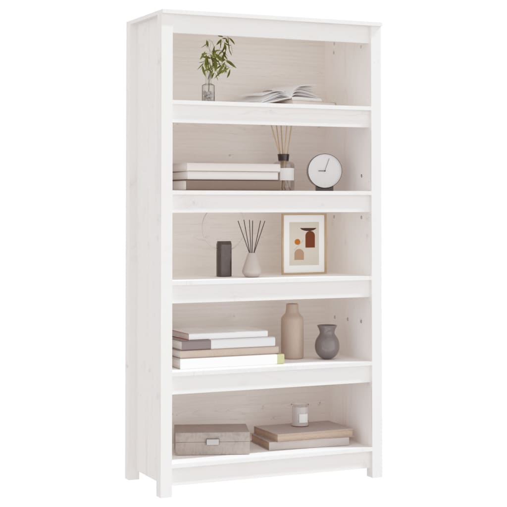 Bibliotecă, alb, 80x35x154 cm, lemn masiv de pin