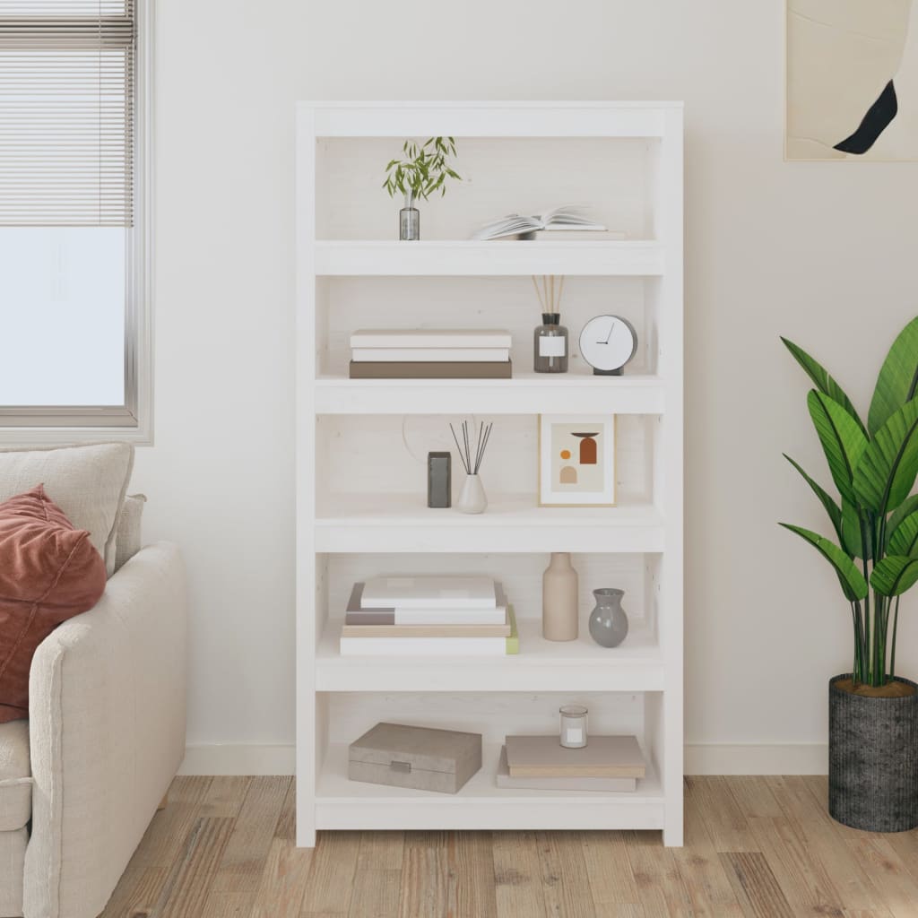 Bibliotecă, alb, 80x35x154 cm, lemn masiv de pin