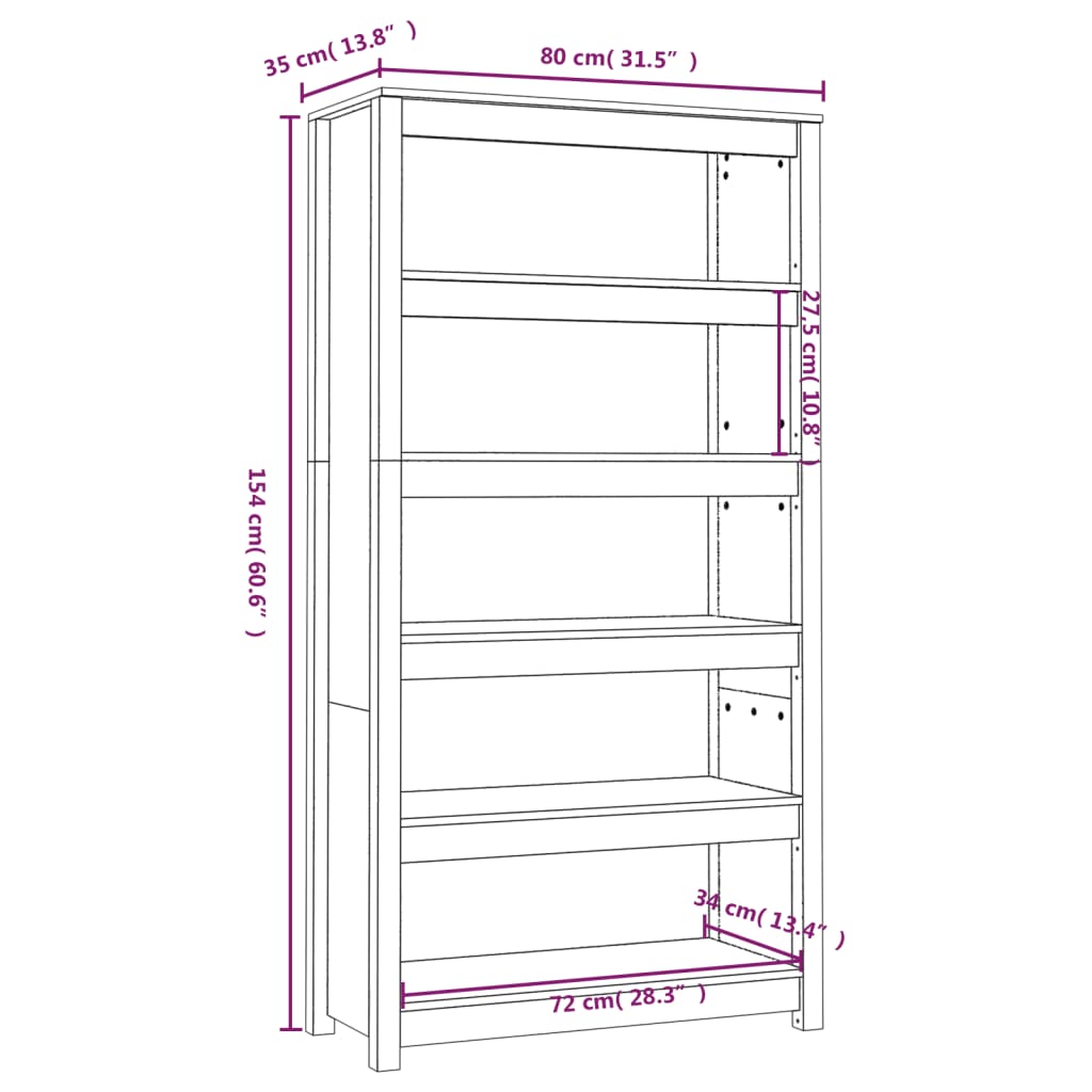Bibliotecă, maro miere, 80x35x154 cm, lemn masiv de pin