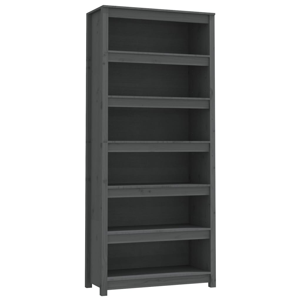 Bibliotecă, gri, 80x35x183 cm, lemn masiv de pin