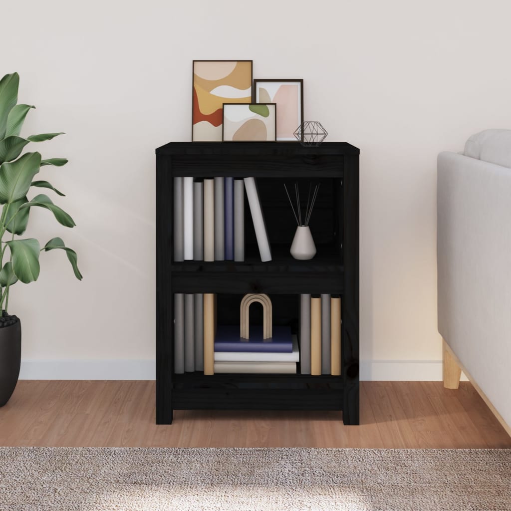 Bibliotecă, negru, 50x35x68 cm, lemn masiv de pin