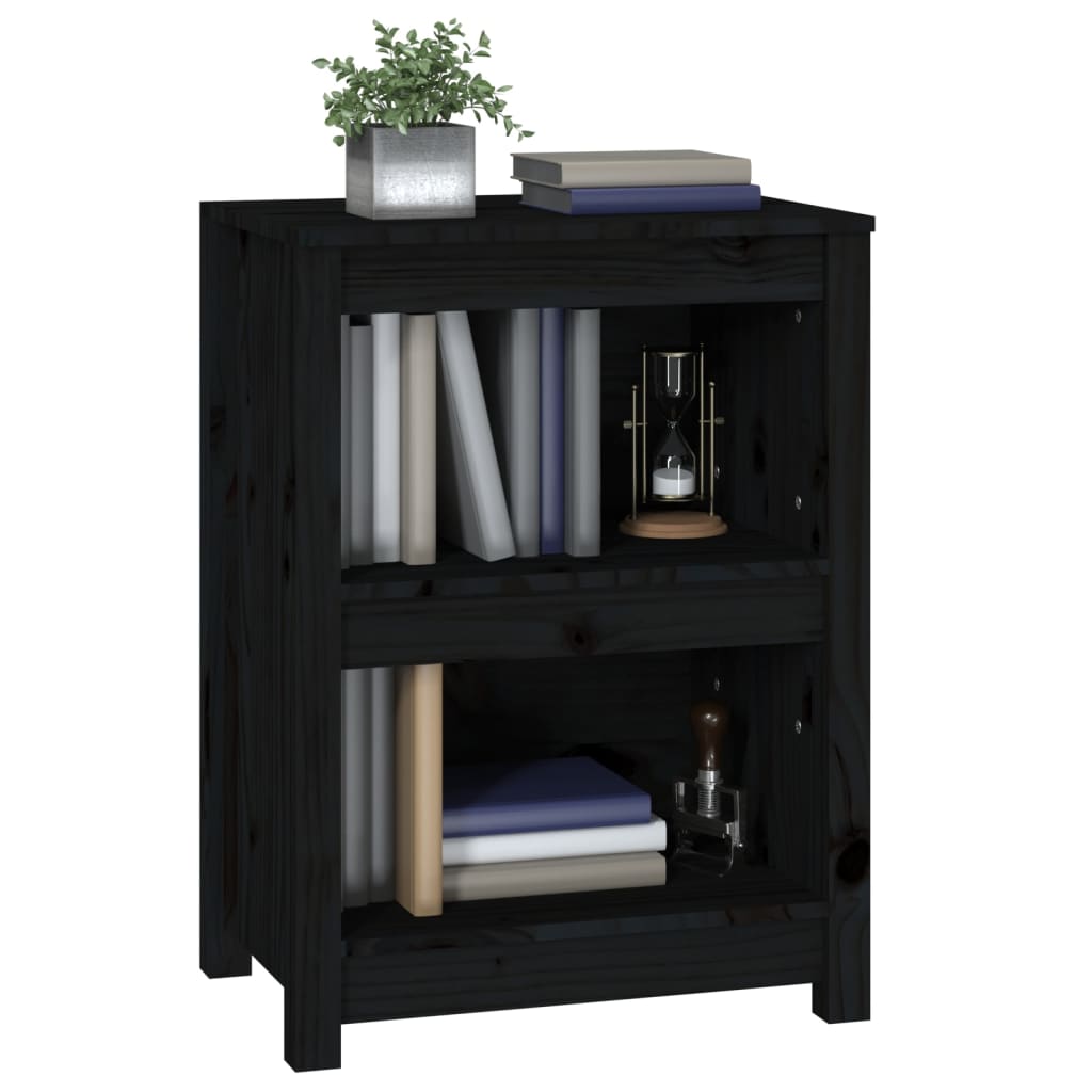 Bibliotecă, negru, 50x35x68 cm, lemn masiv de pin
