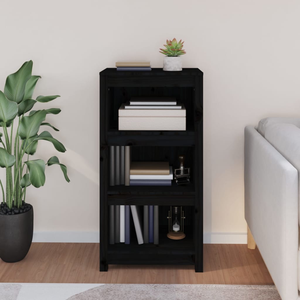 Bibliotecă, negru, 50x35x97 cm, lemn masiv de pin