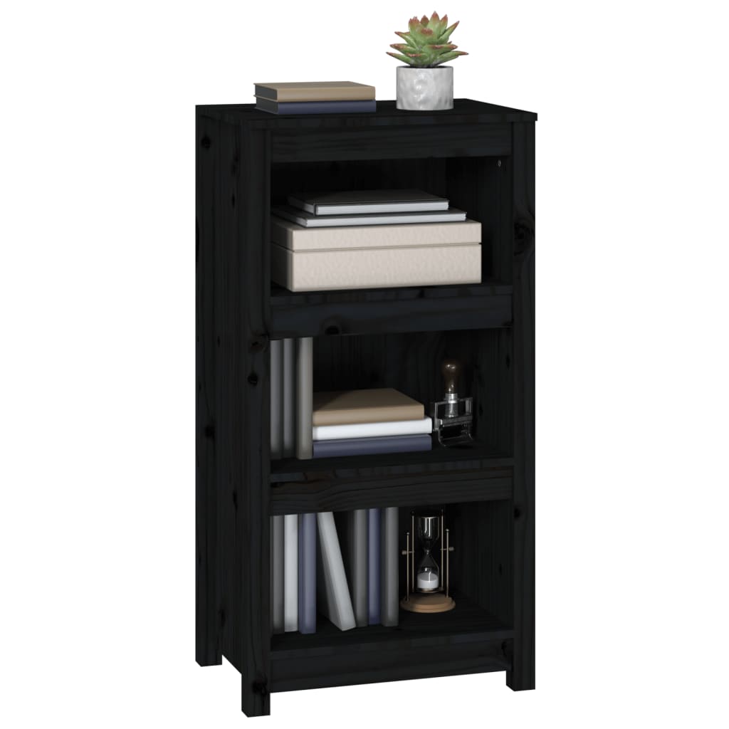 Bibliotecă, negru, 50x35x97 cm, lemn masiv de pin