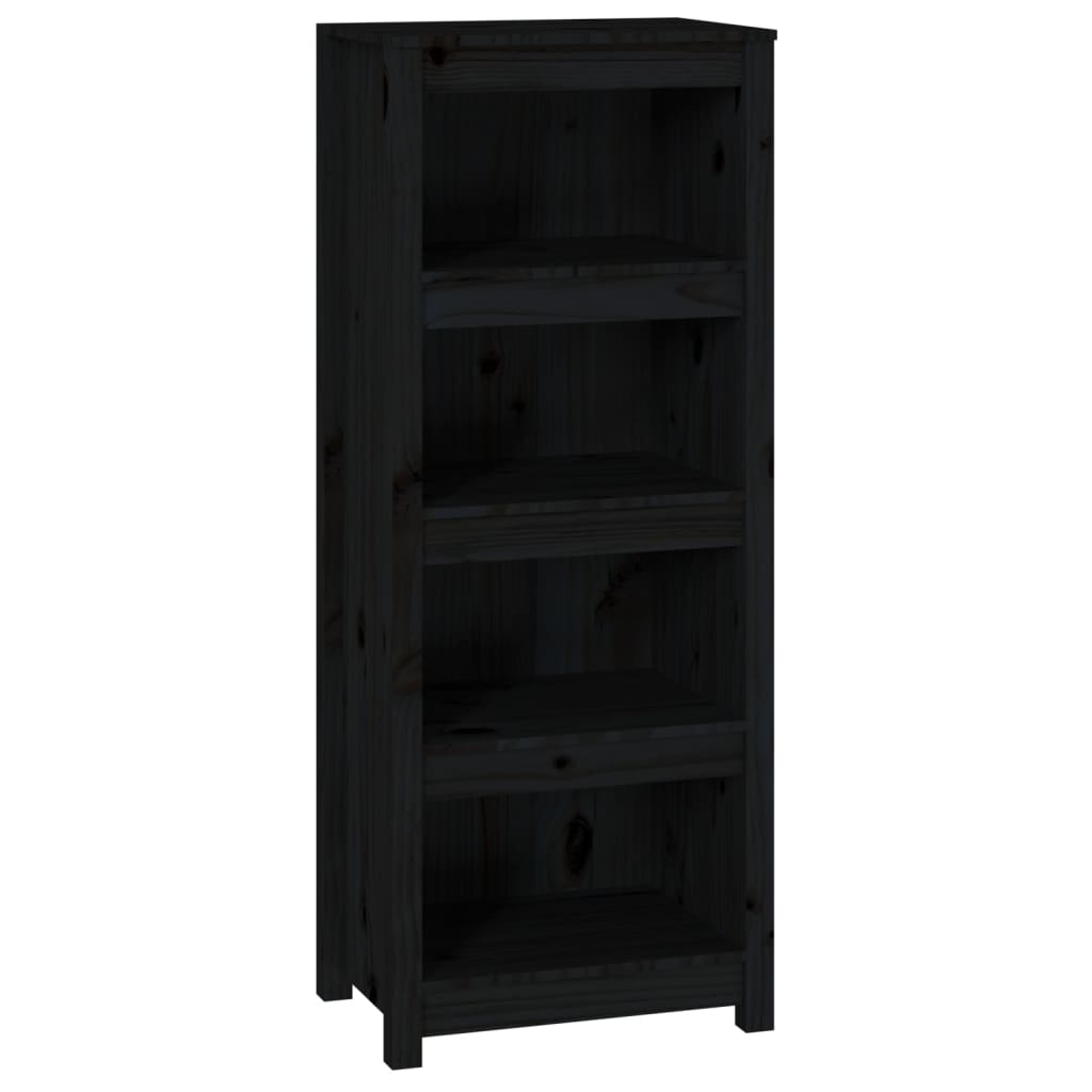 Bibliotecă, negru, 50x35x125,5 cm, lemn masiv de pin
