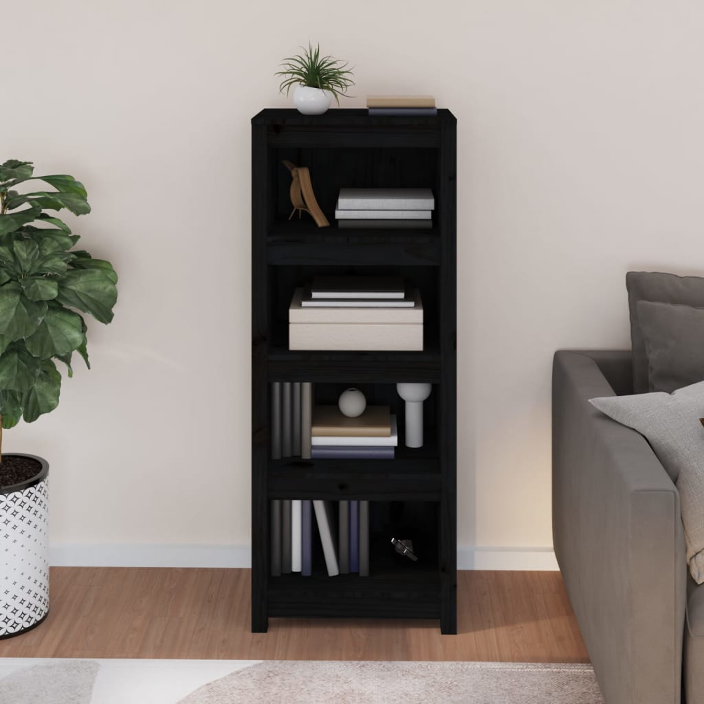 Bibliotecă, negru, 50x35x125,5 cm, lemn masiv de pin