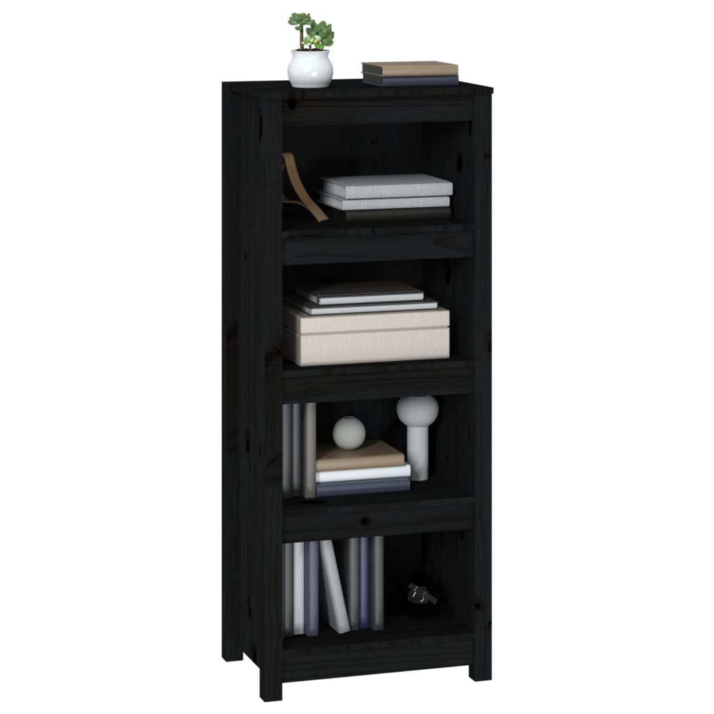Bibliotecă, negru, 50x35x125,5 cm, lemn masiv de pin