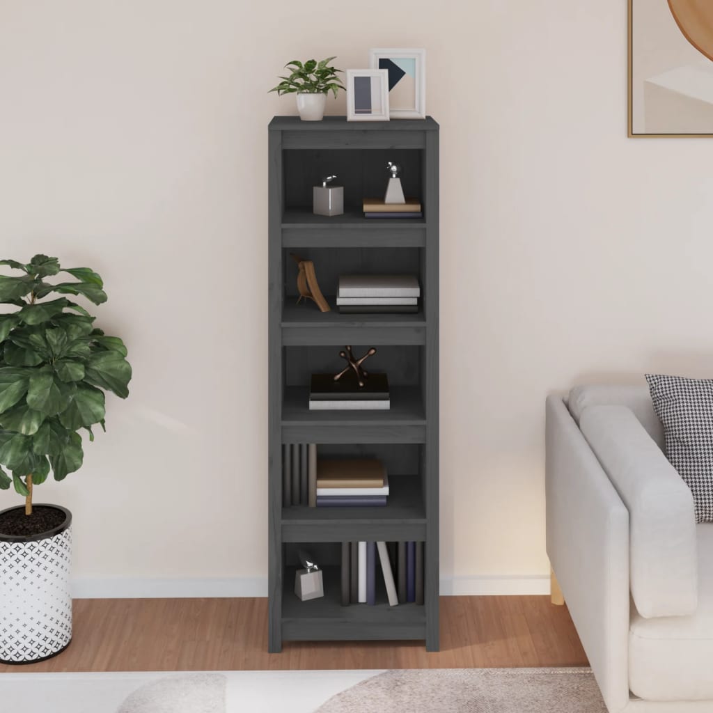 Bibliotecă, gri, 50x35x154 cm, lemn masiv de pin