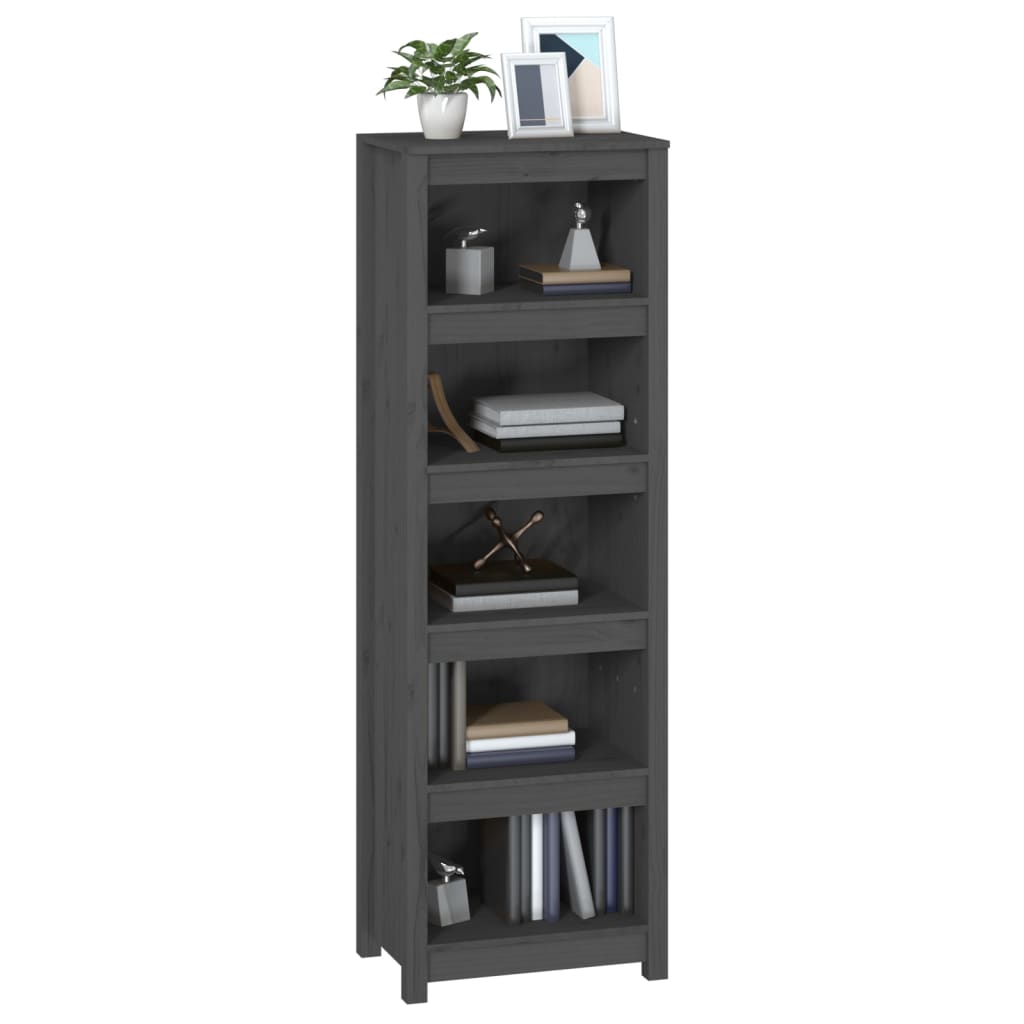 Bibliotecă, gri, 50x35x154 cm, lemn masiv de pin