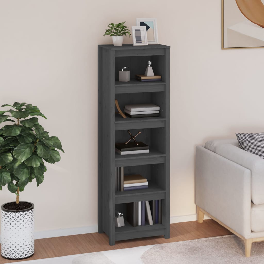 Bibliotecă, gri, 50x35x154 cm, lemn masiv de pin