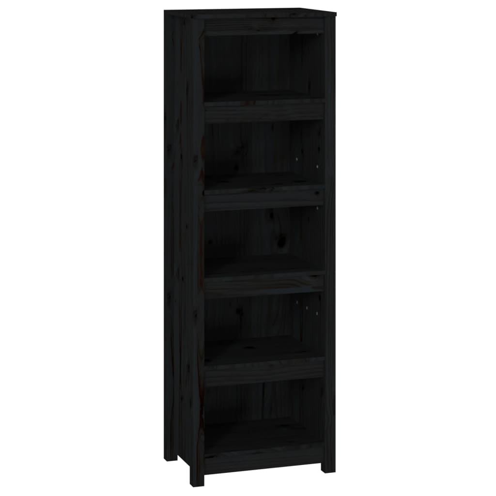Bibliotecă, negru, 50x35x154 cm, lemn masiv de pin