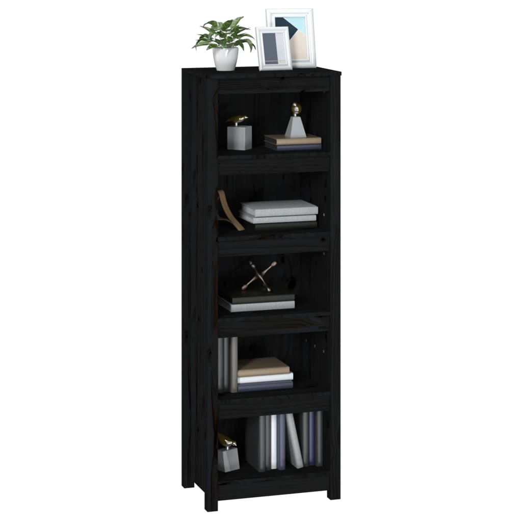 Bibliotecă, negru, 50x35x154 cm, lemn masiv de pin