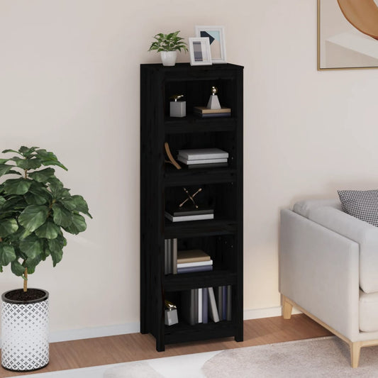 Bookcase, black, 50x35x154 cm, solid pine wood