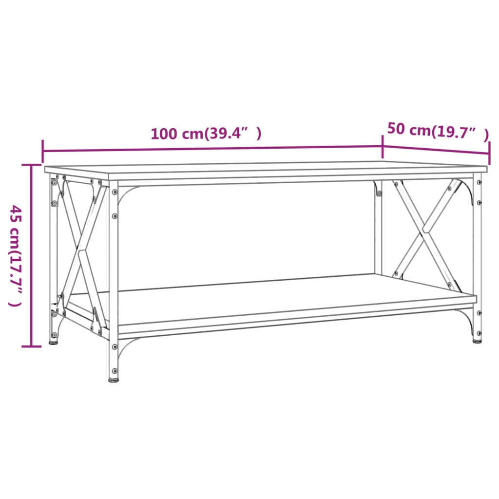 Măsuță cafea, stejar sonoma 100x50x45 cm lemn prelucrat și fier