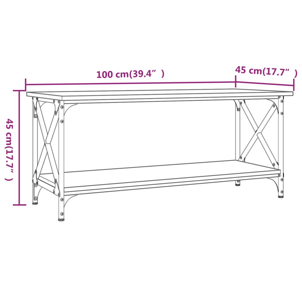 Măsuță cafea stejar fumuriu 100x45x45 cm lemn prelucrat și fier
