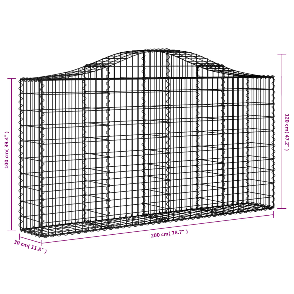Coșuri gabion arcuite 4 buc, 200x30x100/120 cm fier galvanizat