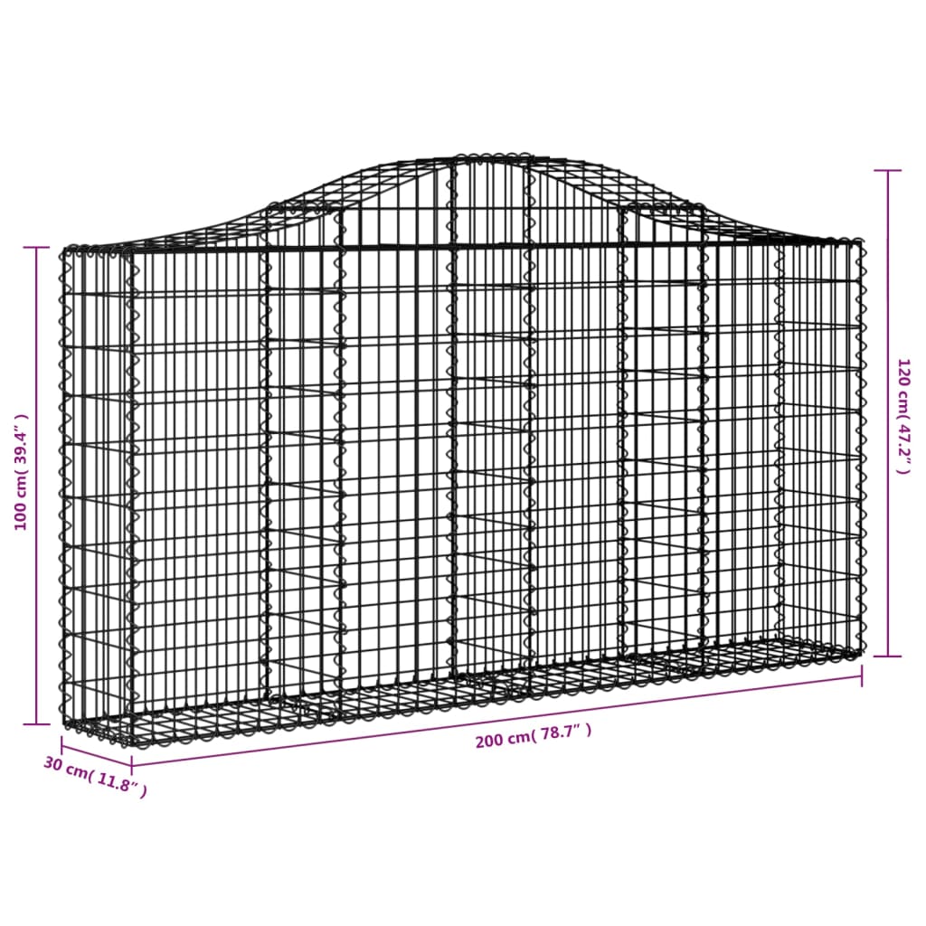 Coșuri gabion arcuite 6 buc, 200x30x100/120 cm fier galvanizat