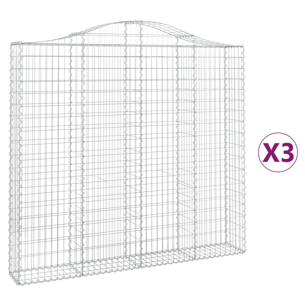 Coșuri gabion arcuite 3 buc, 200x30x180/200cm, fier galvanizat