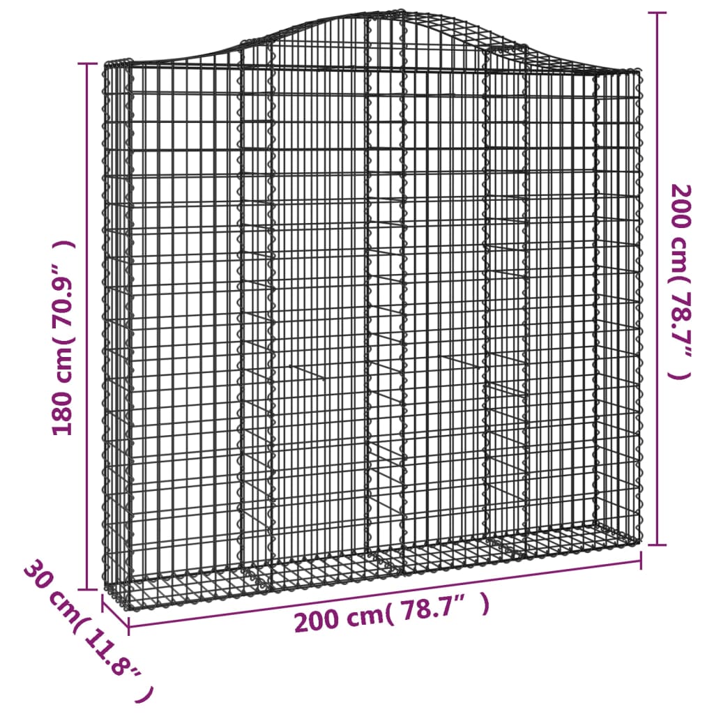 Coșuri gabion arcuite 3 buc, 200x30x180/200cm, fier galvanizat