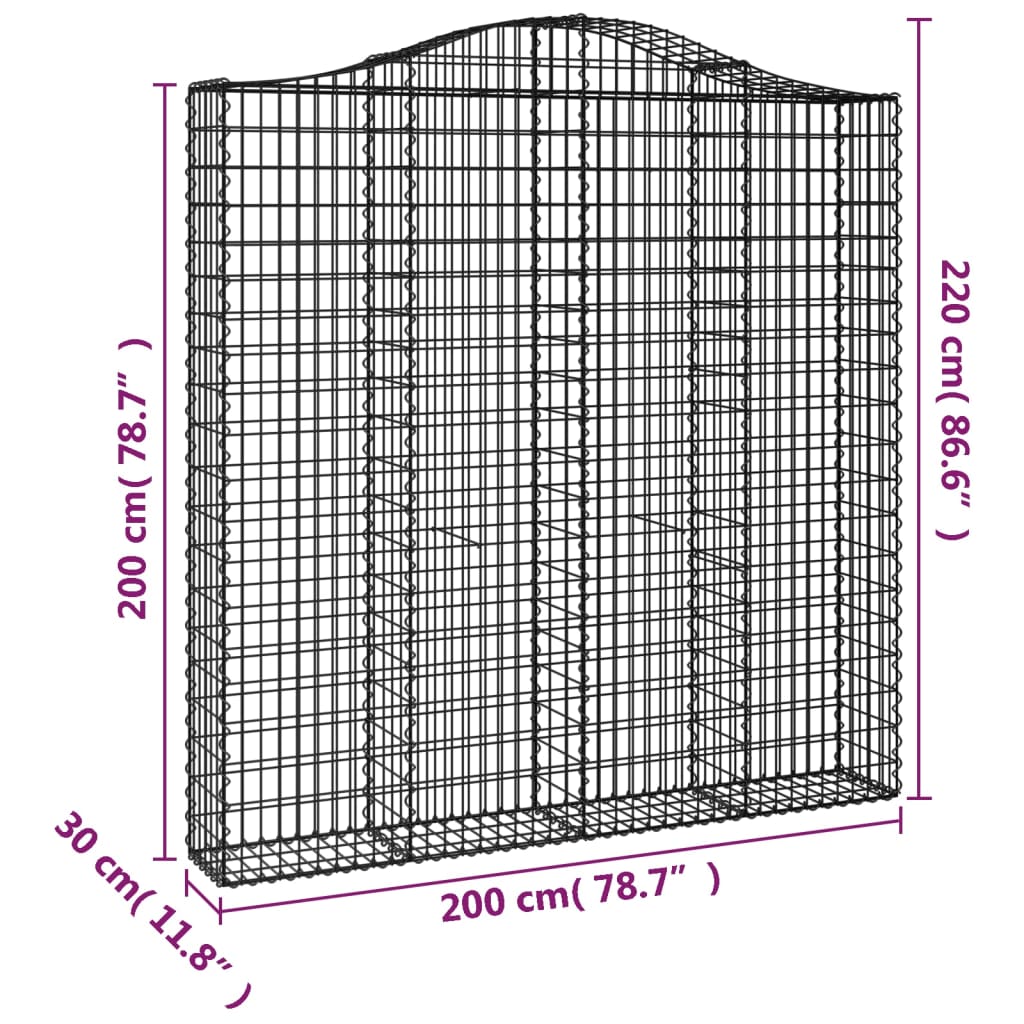 Coșuri gabion arcuite 2 buc. 200x30x200/220 cm fier galvanizat