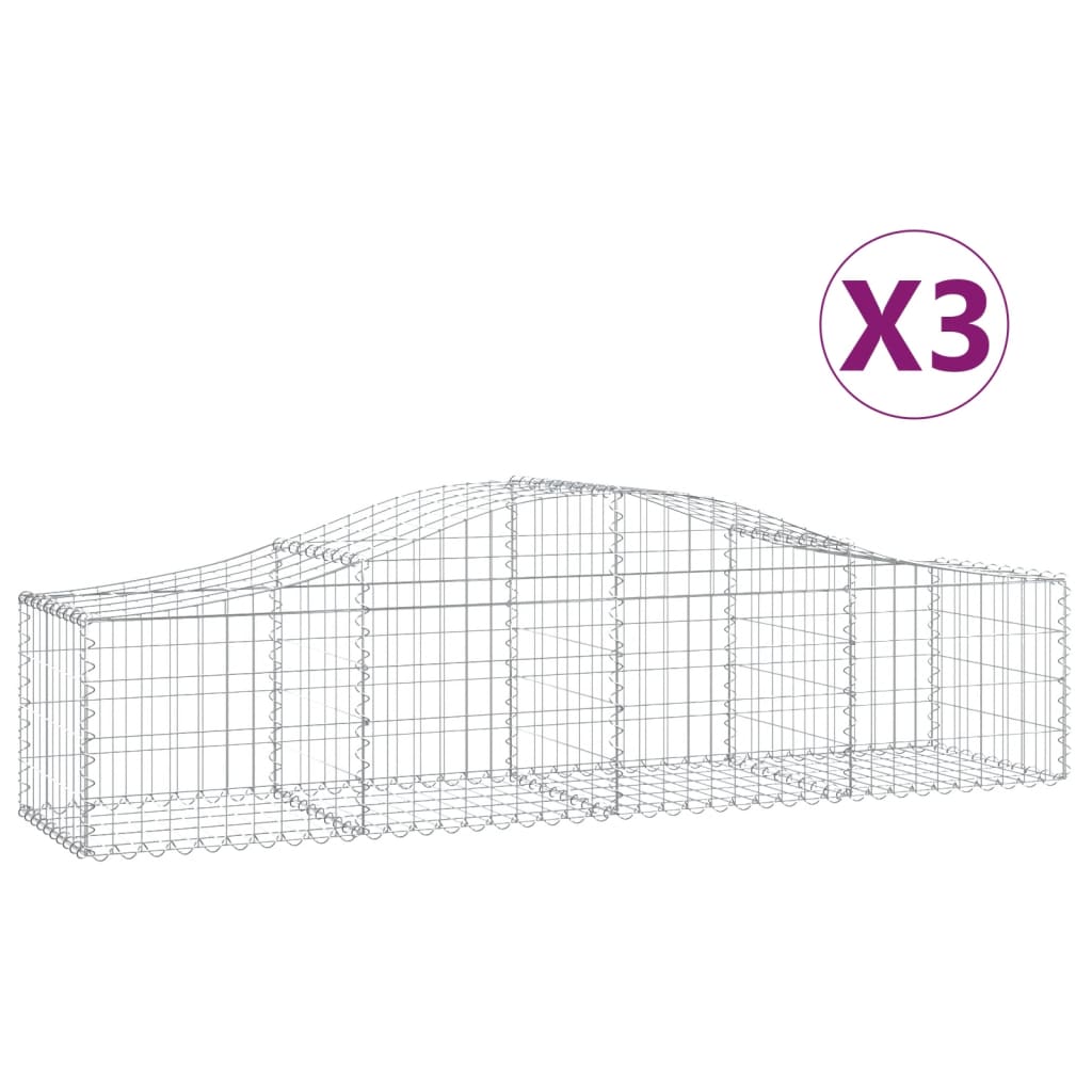 Coșuri gabion arcuite 3 buc, 200x50x40/60 cm, fier galvanizat