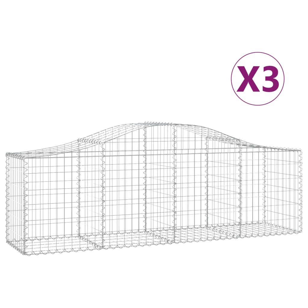 Coșuri gabion arcuite 3 buc, 200x50x60/80 cm, fier galvanizat