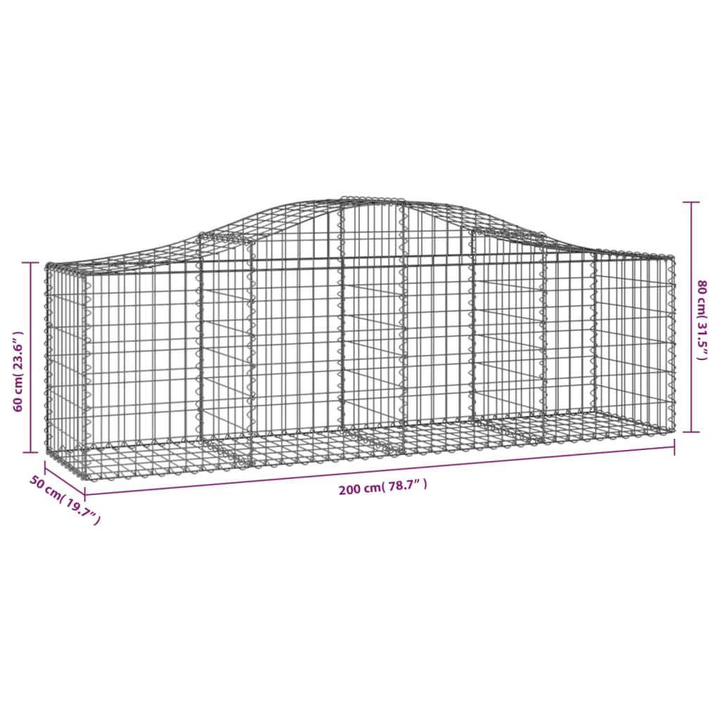Coșuri gabion arcuite 3 buc, 200x50x60/80 cm, fier galvanizat