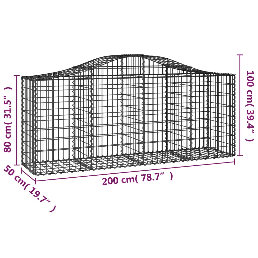 Coșuri gabion arcuite 6 buc, 200x50x80/100 cm, fier galvanizat